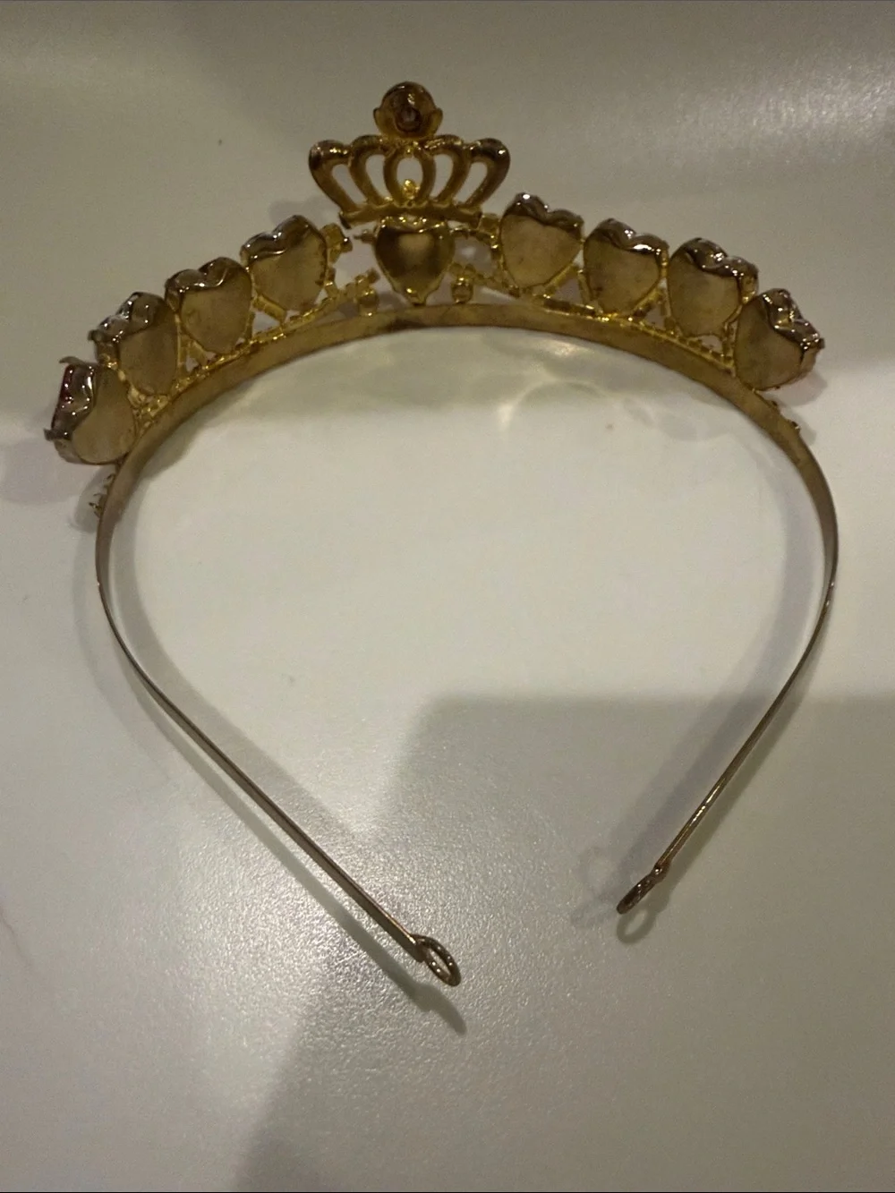Gold Crown Headband with Red Heart Gemstones
